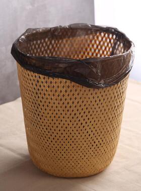 竹编垃FOA圾桶家篓用客厅创意纸篓式复古环插保花篓书画杂物收纳
