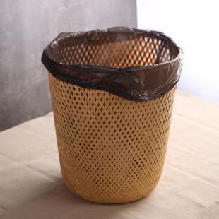 竹编垃FOA圾桶家篓用客厅创意纸篓式复古环插保花篓书画杂物收纳