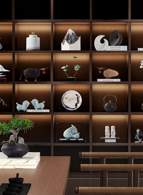 新中式摆件高端家居客厅酒柜装饰品茶室I博古架书房书柜电视柜摆