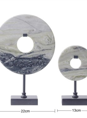 新中式玉石平安扣玉扣摆件家居客厅玄关I柜软装饰品样板房金属摆