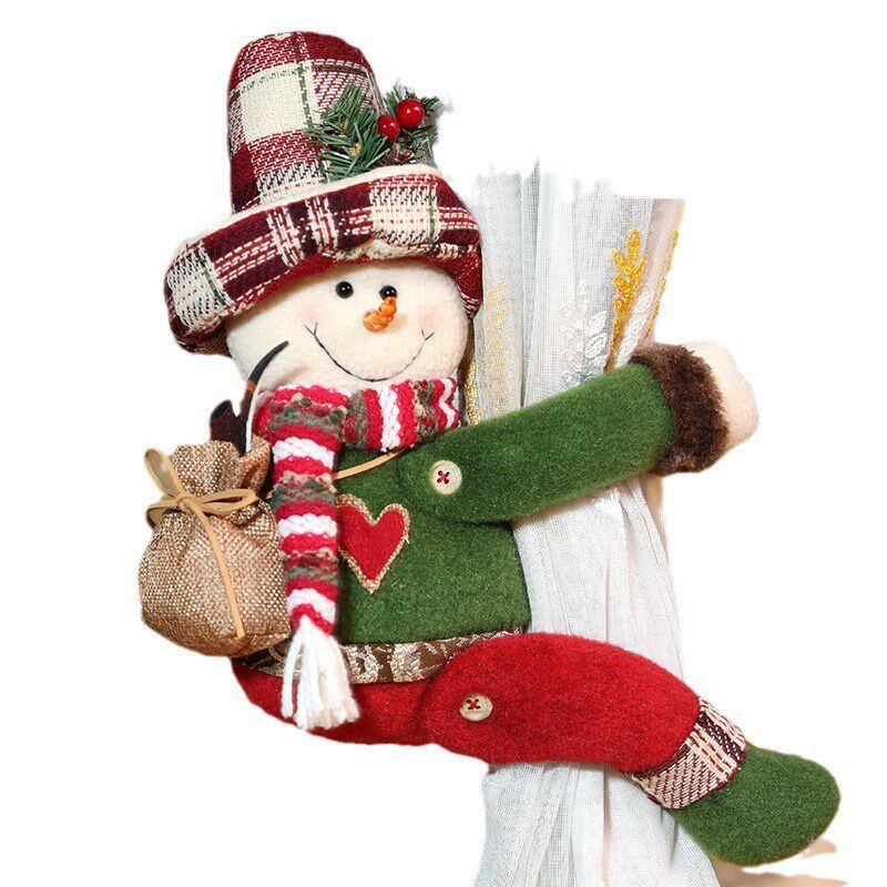 新款圣诞节窗帘扣圣诞复古格子窗帘抱装饰品老人雪人麋鹿窗帘侧抱