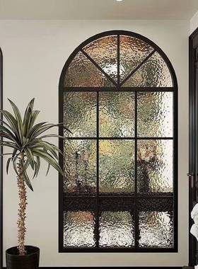 法式复古风屏隔玻断璃客奶厅玄关装饰油简约拱形BVT窗户入户风铁艺