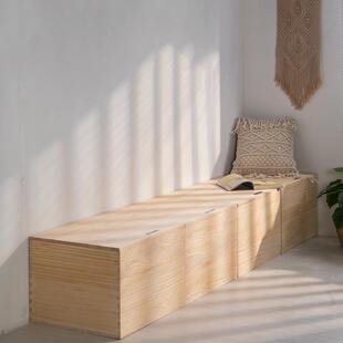 榻榻米木箱子拼床形实木储物箱可子坐长方收纳箱箱加宽拼001接柜