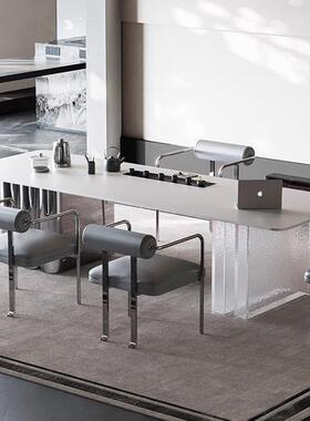 意式轻奢室茶桌椅组合约家用办公台现代简亚克ZVX茶力岩板茶桌