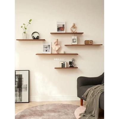 北美黑4DMp5HrA胡桃色木墙上实木置物架搁一板客厅挂卧实室壁墙面