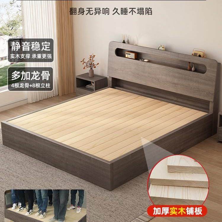 床木床现代简约1米8人床出租房用1.5家实灯箱款-w经济型床1双.2单