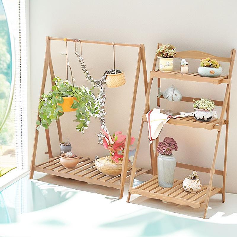 阳台多层架子叠用落地式多肉花折盆架实木ULD网花红家阶梯式挂式