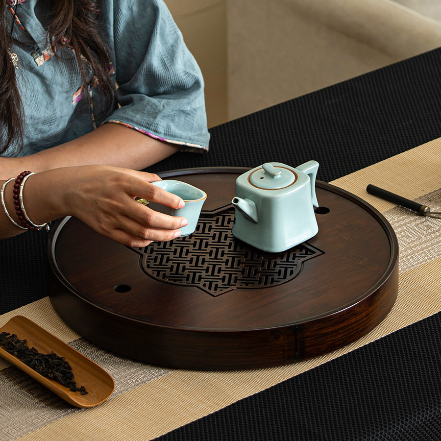 2025新款茶盘家用小型茶台竹茶托盘沥储水茶具圆形办公室实木茶海