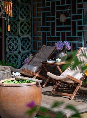 户外桌椅阳台21653休闲三躺件套庭院家用藤民编椅子宿餐桌可坐躺午休椅