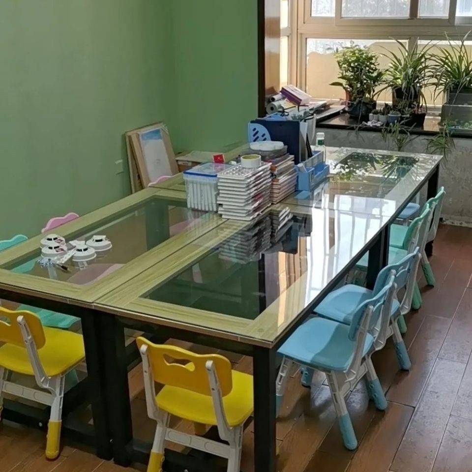 学生绘画桌学习桌彩绘手工书法桌儿童学习桌幼儿园画画桌玻璃桌