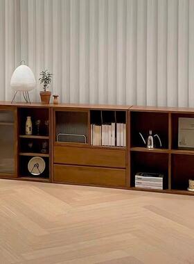 实木组合书柜推拉收柜中古纳色电门客视柜JRQ日式小户型落地柜厅