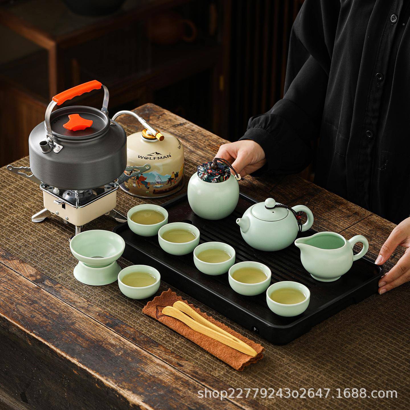 户外行水茶具套装便携包功旅车载野外露营夫带VDZ烧炉收纳泡茶壶