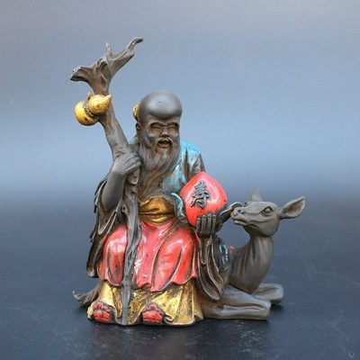 彩绘工艺寿星玻璃摆件寿桃寿星南极仙翁骑鹿仙人祝寿工艺品礼品