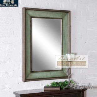 简约方形复古绿壁挂镜个性浴室镜客厅餐厅沙发背景墙装饰镜 M157
