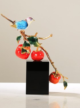 新中式如意柿子喜鹊o摆件客厅玄关电视柜酒柜乔迁珐琅彩礼品送礼