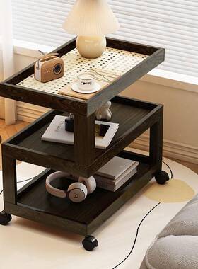轻奢现代型简约QOE可移动沙边床头柜窄创意茶桌发竹材质家几用收