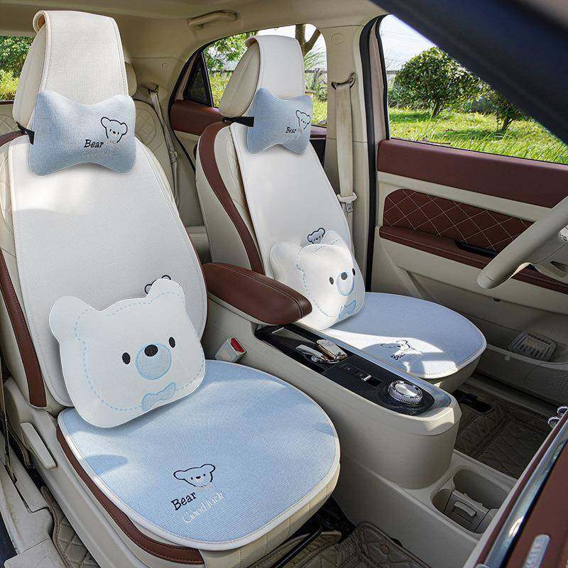可爱熊亚麻汽车坐垫四季通透气防滑单女简后约款卡用BWK通排座片,标准件/零部件/工业耗材,车间地垫,淘宝优惠券,粉丝福利购,淘宝优惠卷