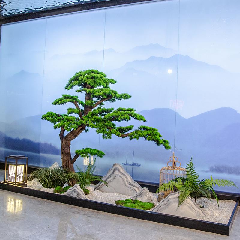 仿树树松树新客中式迎松流水造景装饰摆件室内外大型景观假绿真植