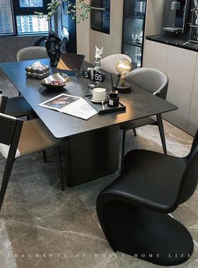 形德利丰278极简餐桌椅合现组代简约小长方黑色吃饭岩板餐桌户型