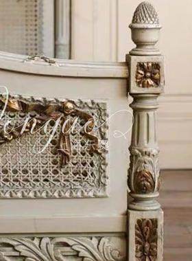 法式古藤艺实木床式XKI奶油风古复典床民宿美仿古做旧雕花柱主卧