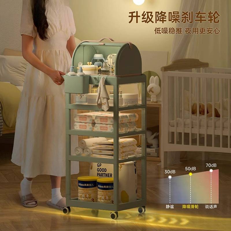 婴儿用品置物架新生儿宝宝物品小推车喂养台床头柜多层收