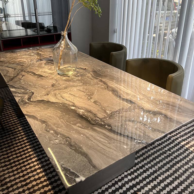 进口威尼斯棕天然大理石餐桌高端意式极简轻奢Linha塞纳河6人饭桌