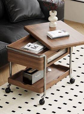 中轮古小推车客厅可移WMI动小折叠带可动推移桌升降茶几边几