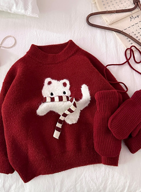 【小梨专属】【顾奈】6910 招财猫针织衫 红色针织毛衣