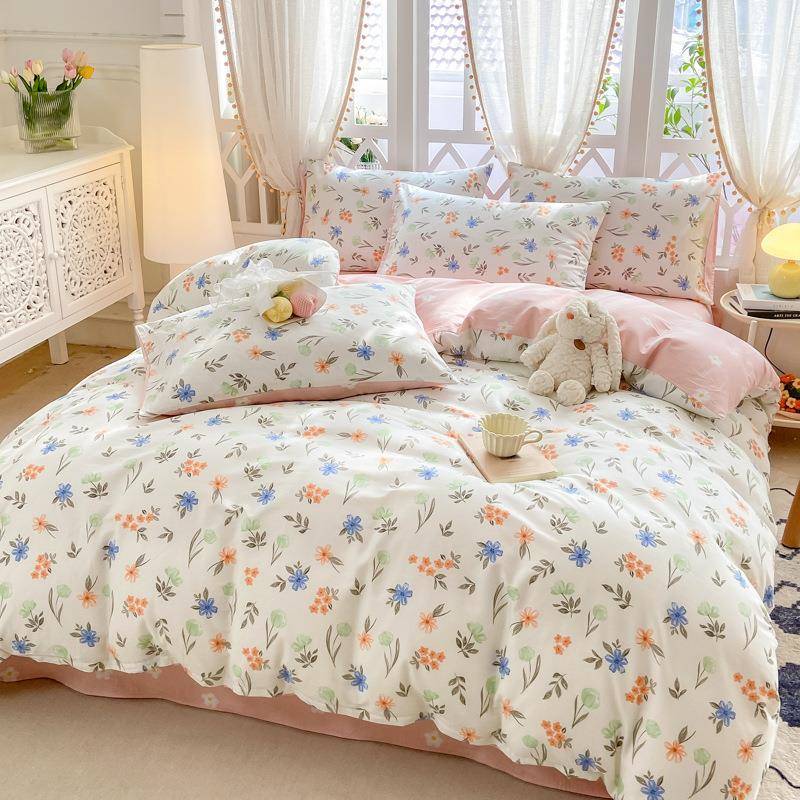 新款小清新纯棉磨毛床上四件套加厚水洗棉床单被套宿舍三件套