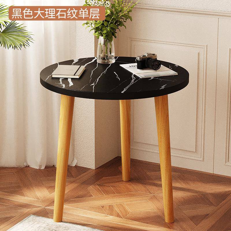 简约圆桌子小型吃饭桌出租房二人床边柜卧室客厅阳台边几茶几桌