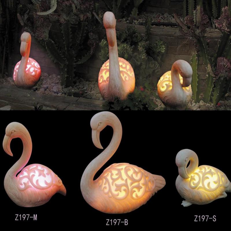 仿砂岩火烈鸟园林灯摆件火烈鸟造型灯动物照明灯小品砂岩雕塑灯