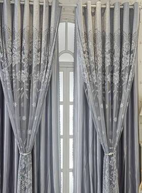 1pc新款灰色提花双层家用客厅卧室装饰窗帘
