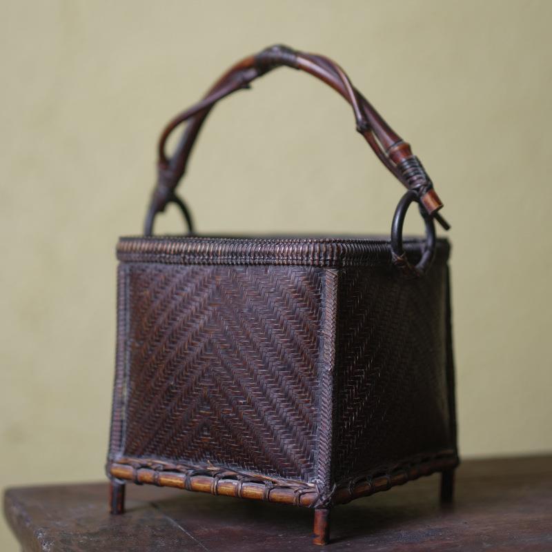 手工竹编提篮碳筐木炭收纳筐碳篓核桃炭钵炭笼碳斗烧水煮茶碳炉