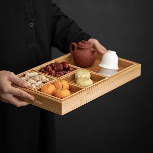 竹制七件套茶点盘家用分格创意干果收纳盒糖果盒围炉煮茶托盘