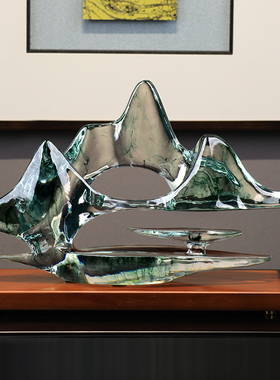 2024新款新中式轻奢山水摆件客厅玄关电视柜高Q端大气装饰乔迁送