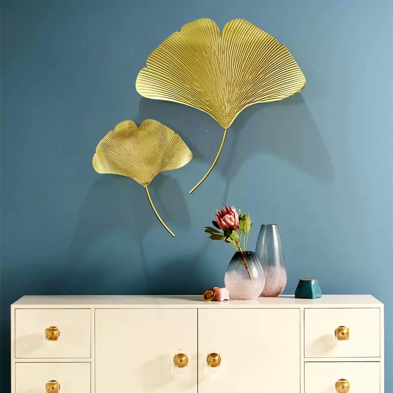 客厅墙上装饰品创意银p杏叶挂饰件玄关立体壁饰卧室沙发背景墙饰