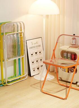 简约折叠椅透明亚力服红装克店拍椅照子时CSS尚网化妆凳水晶靠背