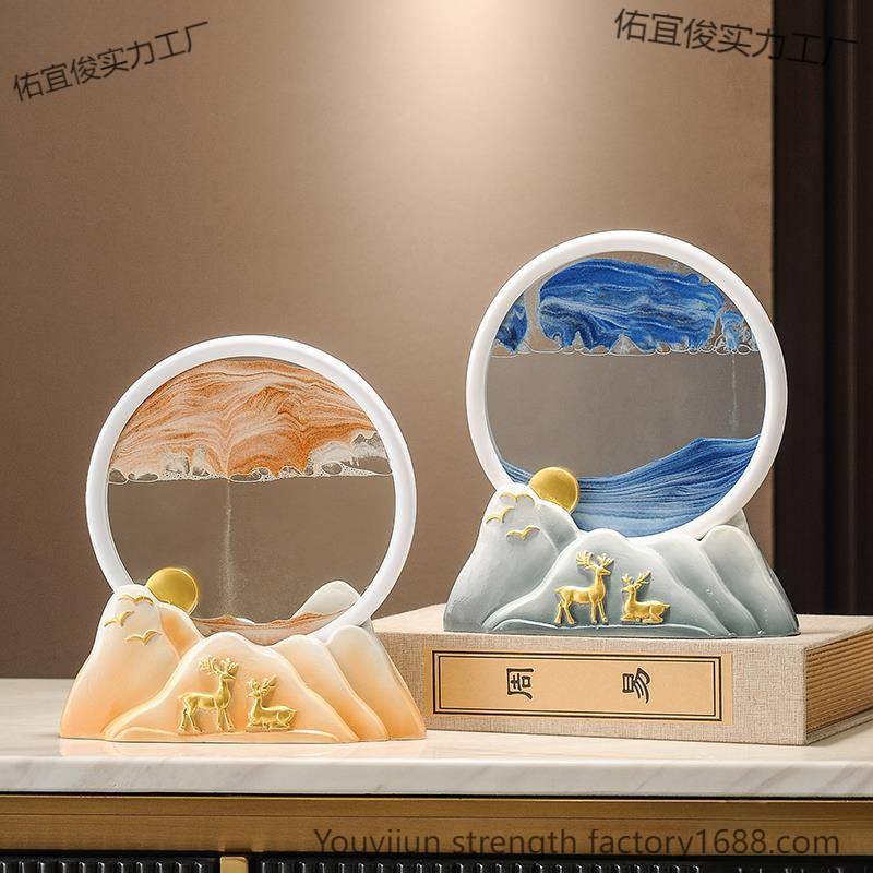 鹿流沙画沙漏摆件家居客厅酒柜电视柜办公室桌装饰品树脂