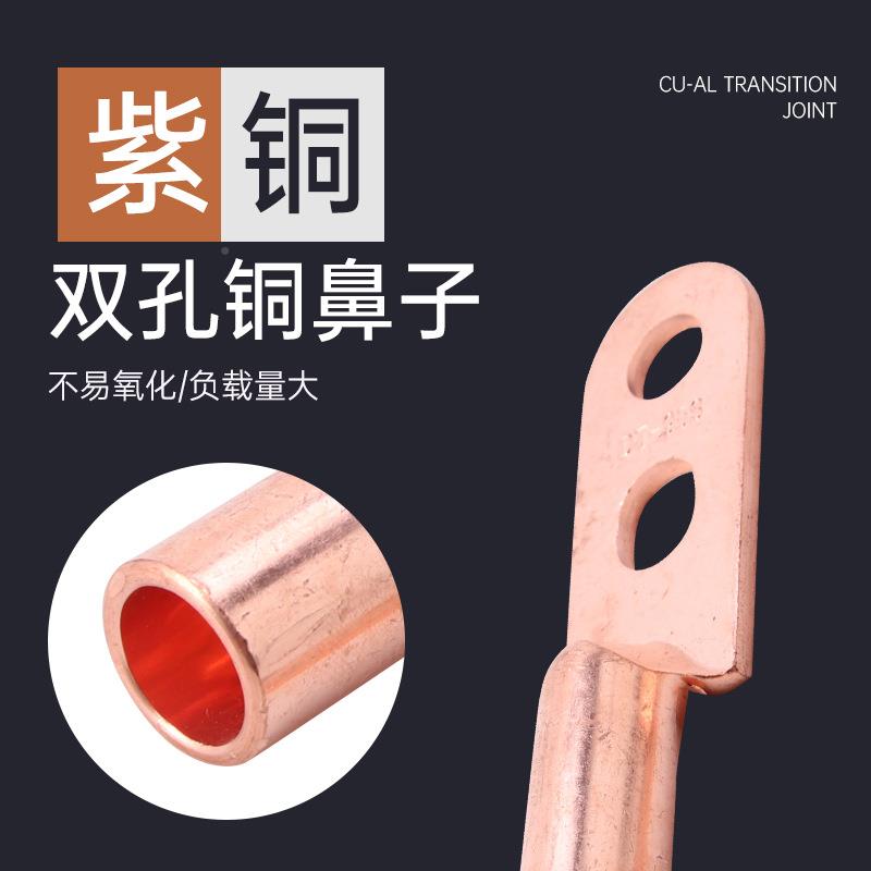 厂家直铜鼻子铜管接线端子双孔0铜T鼻子DGS73251-50双孔铜销接线