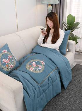 A类1可7ZS-20252全棉中国风抱风枕被刺绣收纳靠垫被花新中式格卉