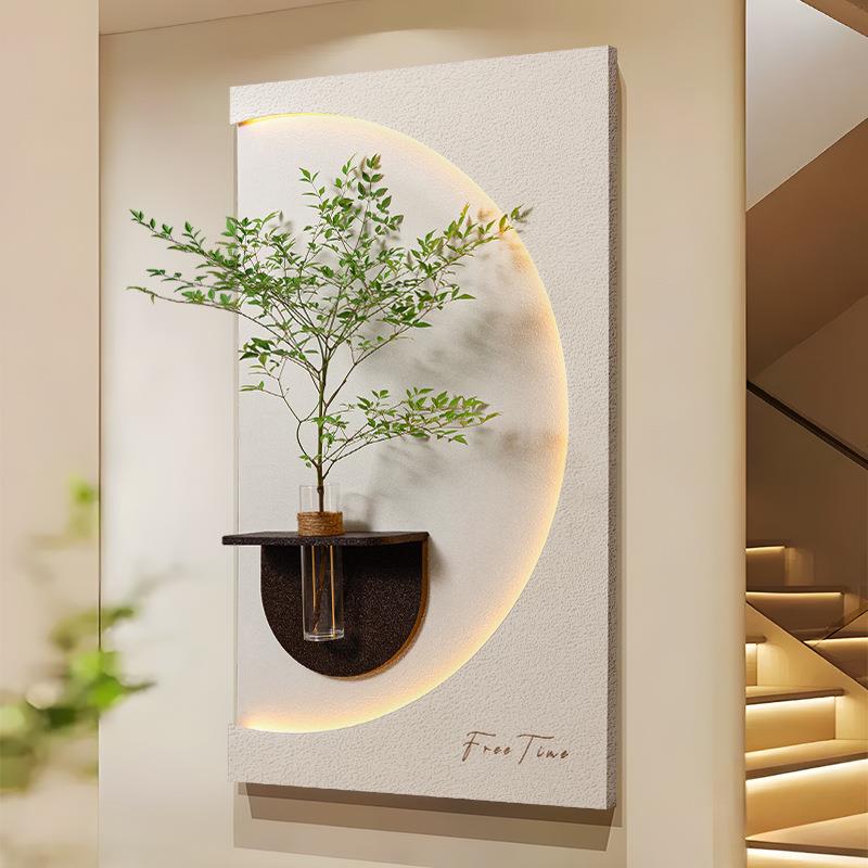 奶植油装风客厅饰画意水培绿AL100187灯光画玄关挂画入创户正对门