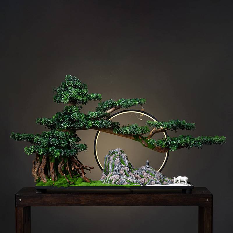禅意仿真迎客松摆件植物盆景玄关柜桌上绿植盆栽茶几桌面假树装饰
