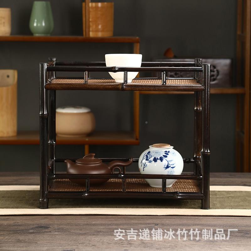 竹制手茶棚工日式简约双物层复三层席面博古架古文玩置架茶道2022
