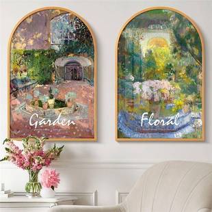 玄手关风景 饰画免打孔浴洗室间水挂防LLD画美式 法式 卫生间莫奈装