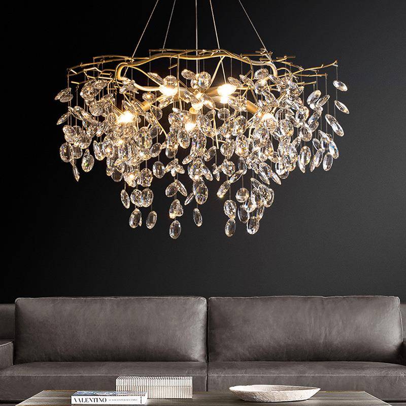 轻奢高档客厅水晶吊灯法式金色树枝餐厅酒店艺术设计师水滴吊灯