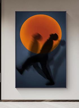 后现代抽象人物玄关装饰画客厅进门过道墙上挂画橙色大幅公寓壁画