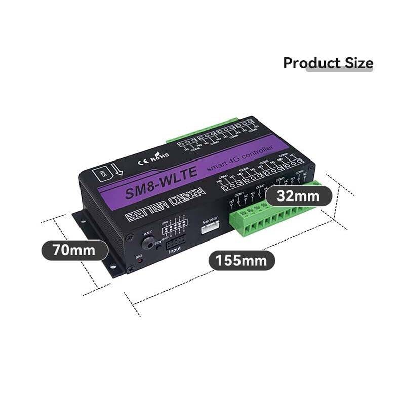 SM8-WLTE-EA外贸8路4G手机遥感 APP/WEB热电偶PT100 SMS停电报警A