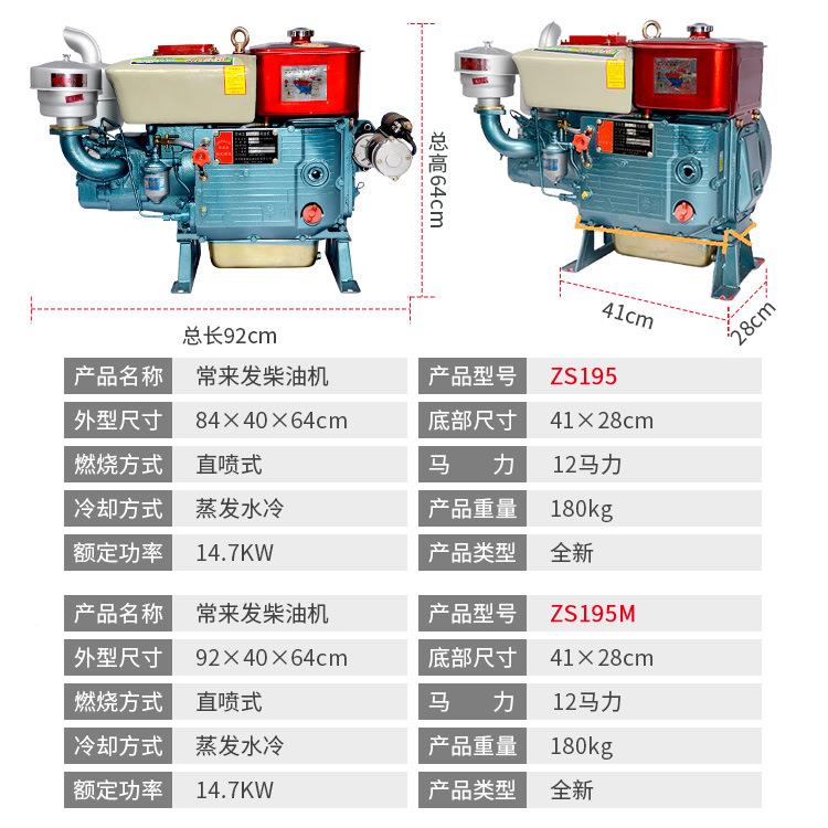 匹常柴州油机单杠12力马手摇电启动水冷船195用发动机柴油农用机