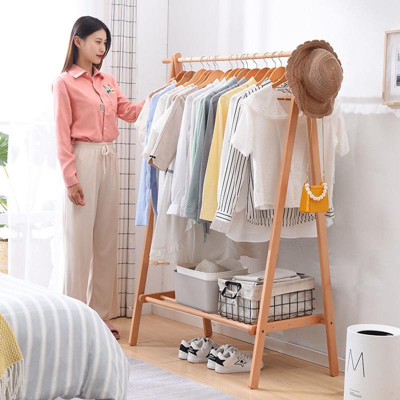 dpp实木榉衣架落轻地立式奢多功能收纳三GXR木角衣架卧室衣帽间挂