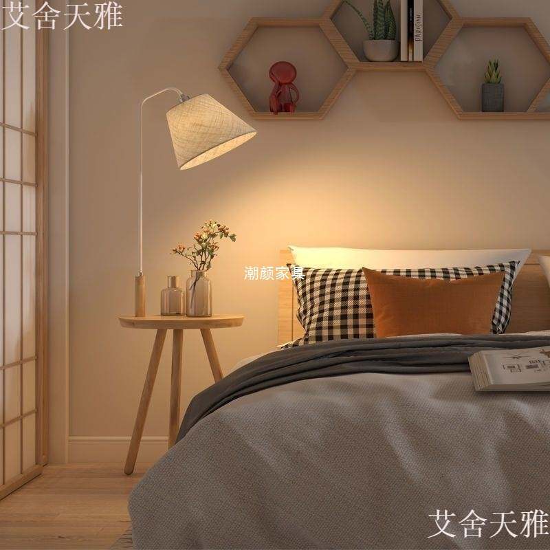 实木落地灯客厅沙发旁边茶几简约卧室床头柜置物一体网红立式台灯